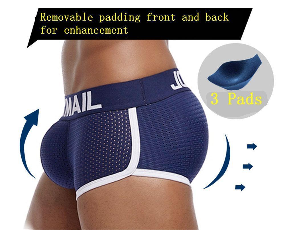Boxer Mens Package and Butt Padded Underwear Enhancing Trunks Mesh Breathable with Hip-up Enhancing Removable Front and Hip Pads