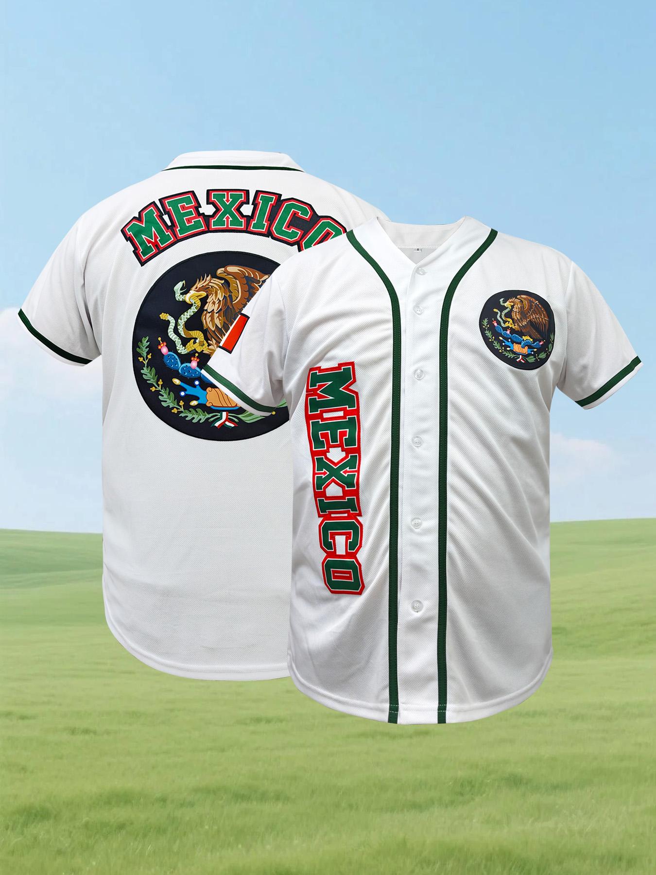 Men's Mexico Embroidery Baseball Jersey, Eagle Mexico Baseball Button Down Baseball Shirts, Mexican Flag Sports Shirt Unisex Style All Seasons
