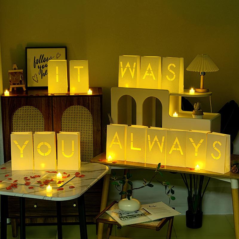 Light Up Letters Luminary Bags Kit with Flameless Candles, Fake Rose Petals & Happy Birthday Sign - Outdoor Lighting, Decorative Lights, Letter Glow Sign for Women Birthday, Romance, Children's Day Festive & Home Decor