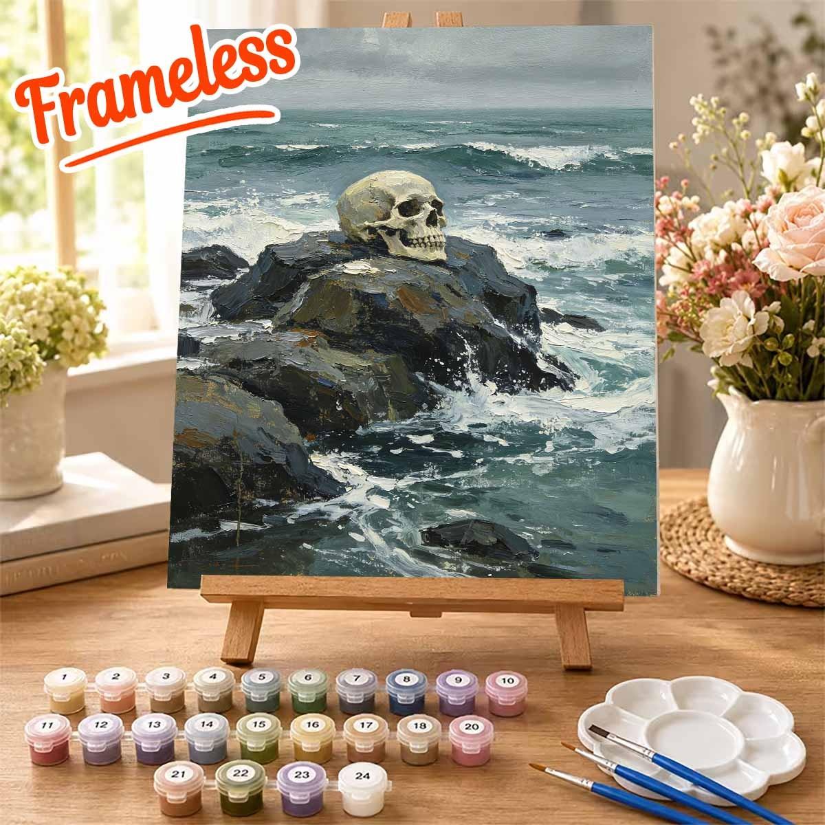 Adult Paint by Numbers Kit, Beginner Friendly, Unframed, Beach, Reef, Skull Design, Halloween Decor, Wall Art, DIY Supplies