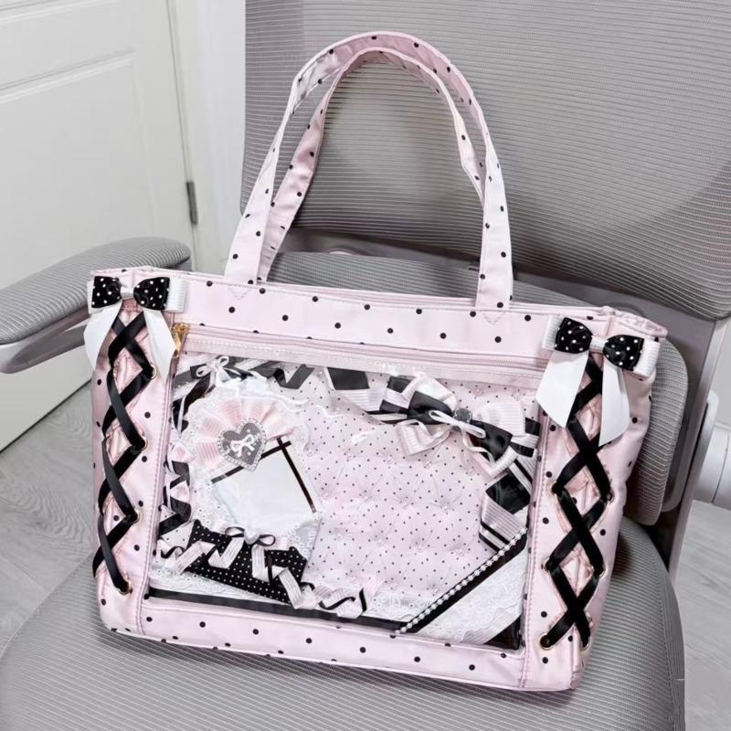 New Ribbon Lolita Sweet Shoulder Bag Cute Polka Dot Y2k Handbag Bows Kawaii Teenage Girl Itabag Fashion Large Capacity Tote Bag