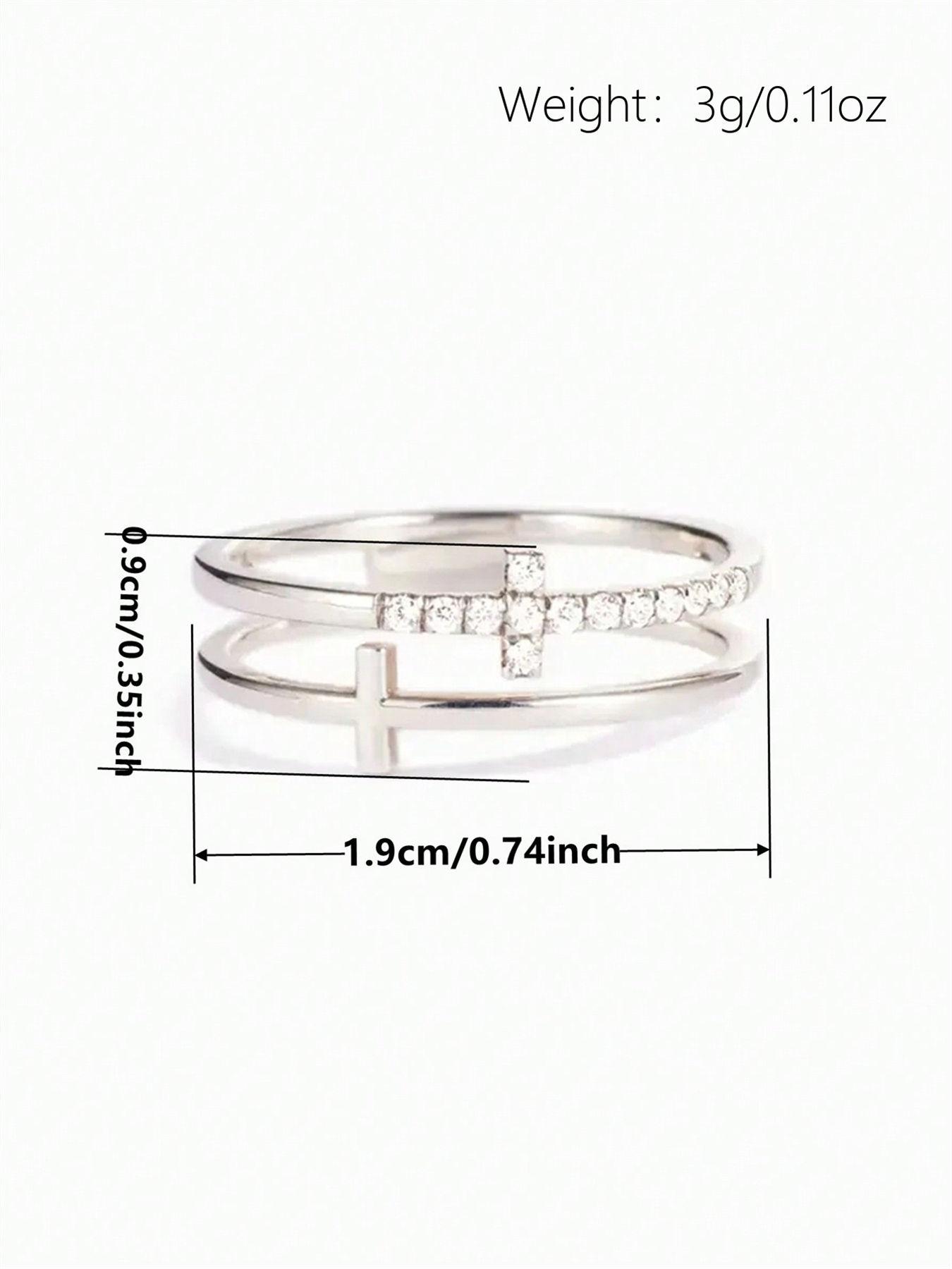 Rhinestone Decor Cross Design Double Layered Ring, Stackable Rings, Fashion Jewelry Accessories for Women & Girls, Matching Jewelry