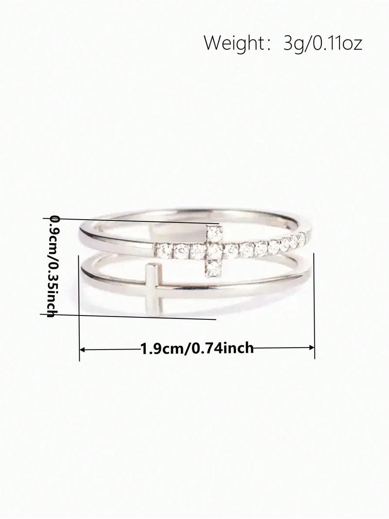 Rhinestone Decor Cross Design Double Layered Ring, Stackable Rings, Fashion Jewelry Accessories for Women & Girls, Matching Jewelry