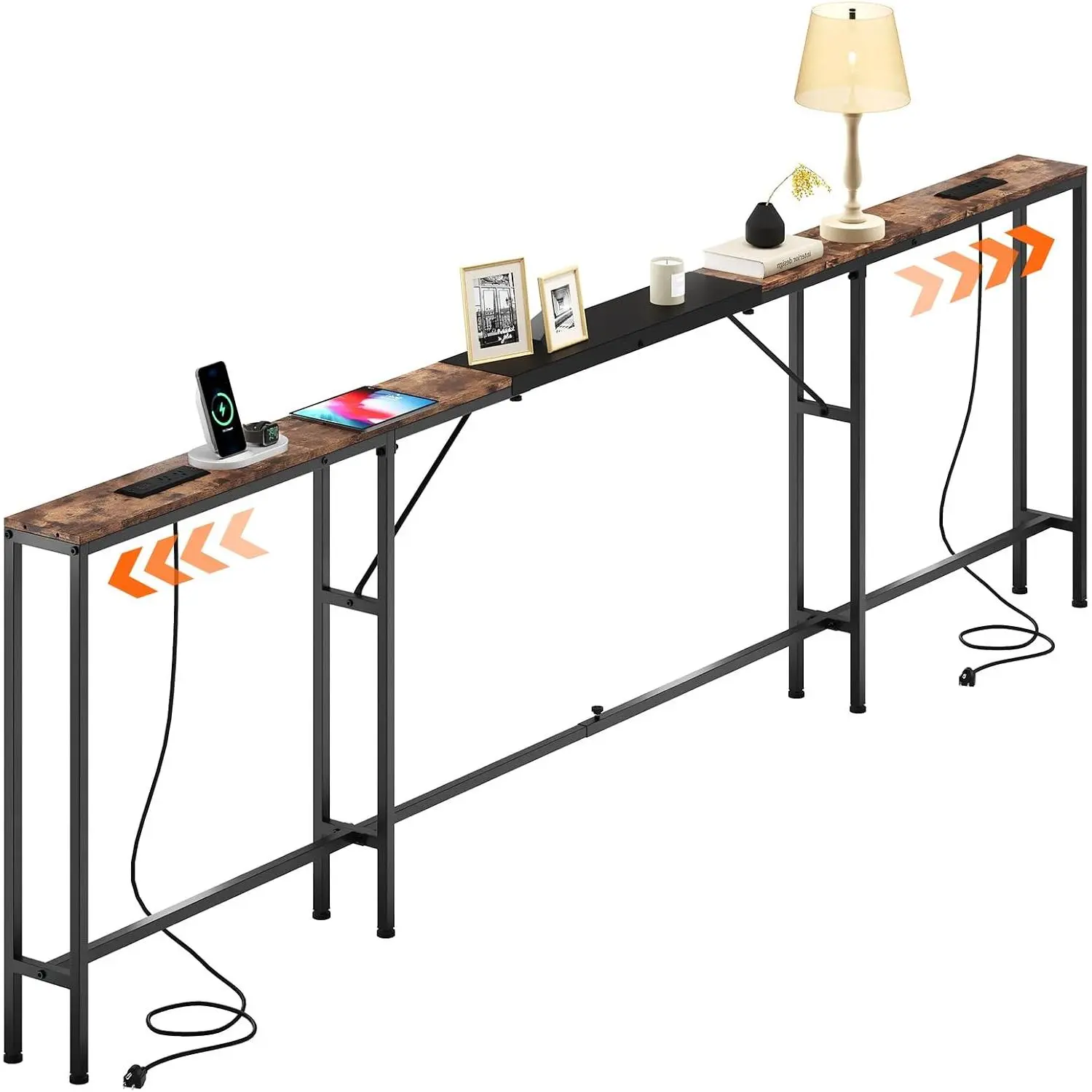 Sofa Table with 2 Power Outlet 86.8"-110.5" Extendable Skinny Console Table