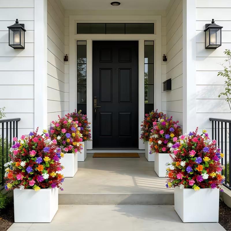 Summer Artificial Colorful Camellia Bouquet with Stake, Outdoor Festival Decor, Garden and Lawn Placement, Spring/summer, Outdoor Fake Flowers