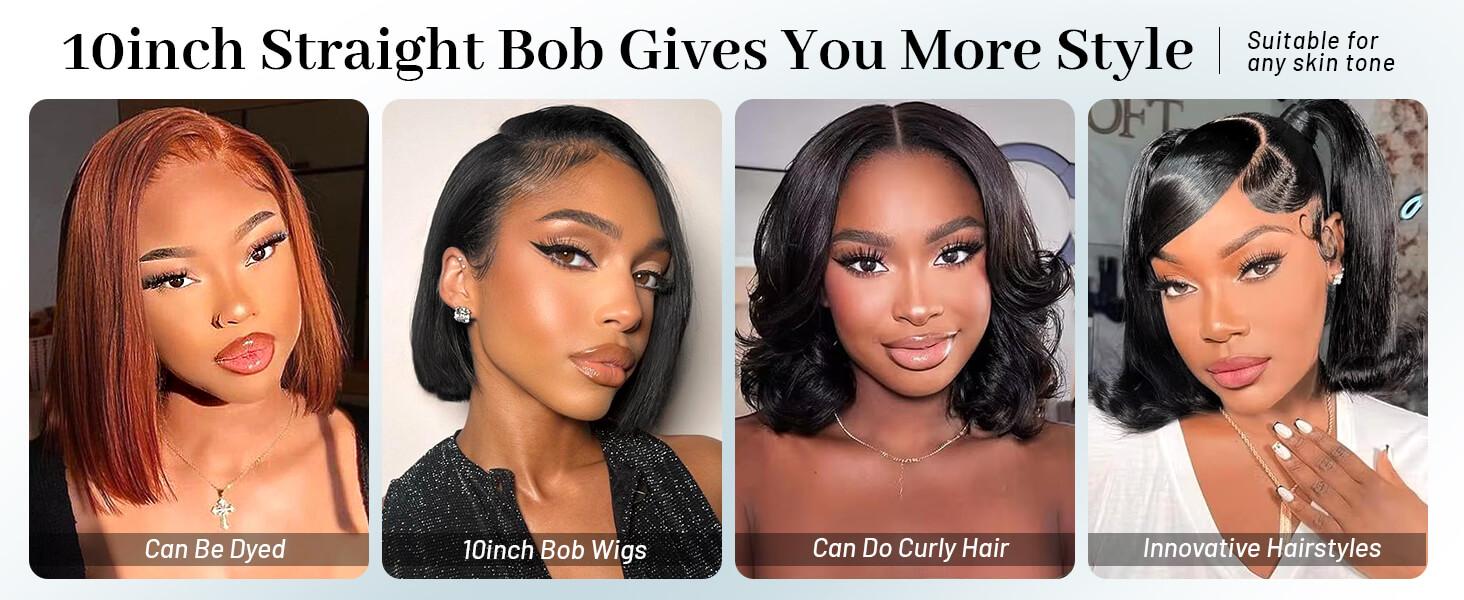 Glueless Staight Short Bob Wig 5x5 Pre Plucked Hairline Pre-Cut  Lace Wig 180% Density HD Transparent Lace Closure Wigs Human Hair for Black Women Short Straight Bob Wigs No Glue Lace Closure Wigs Beginner Friendly Gift for Girlfriend/Wife/FamilySpringtok