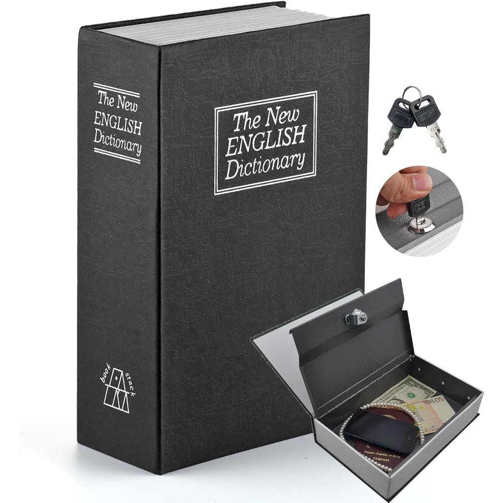 Book-Style Dictionary Hidden Storage | 3 Digit Combination Lock or Key Lock | Jewelry & Precious Ornaments Organizer | Portable Secret Storage for Rings Earrings Necklaces Cash Coins