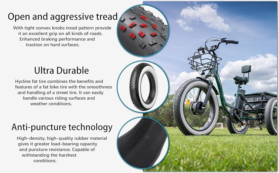 Hycline Fat Bike Replacement Tire/White: 20x4.0/26x4.0 Inch Puncture Resistant Folding MTB Bicycle Tires, All Terrain High-Density Bike Tires with Street or Trail Riding Cycling e bike bikes