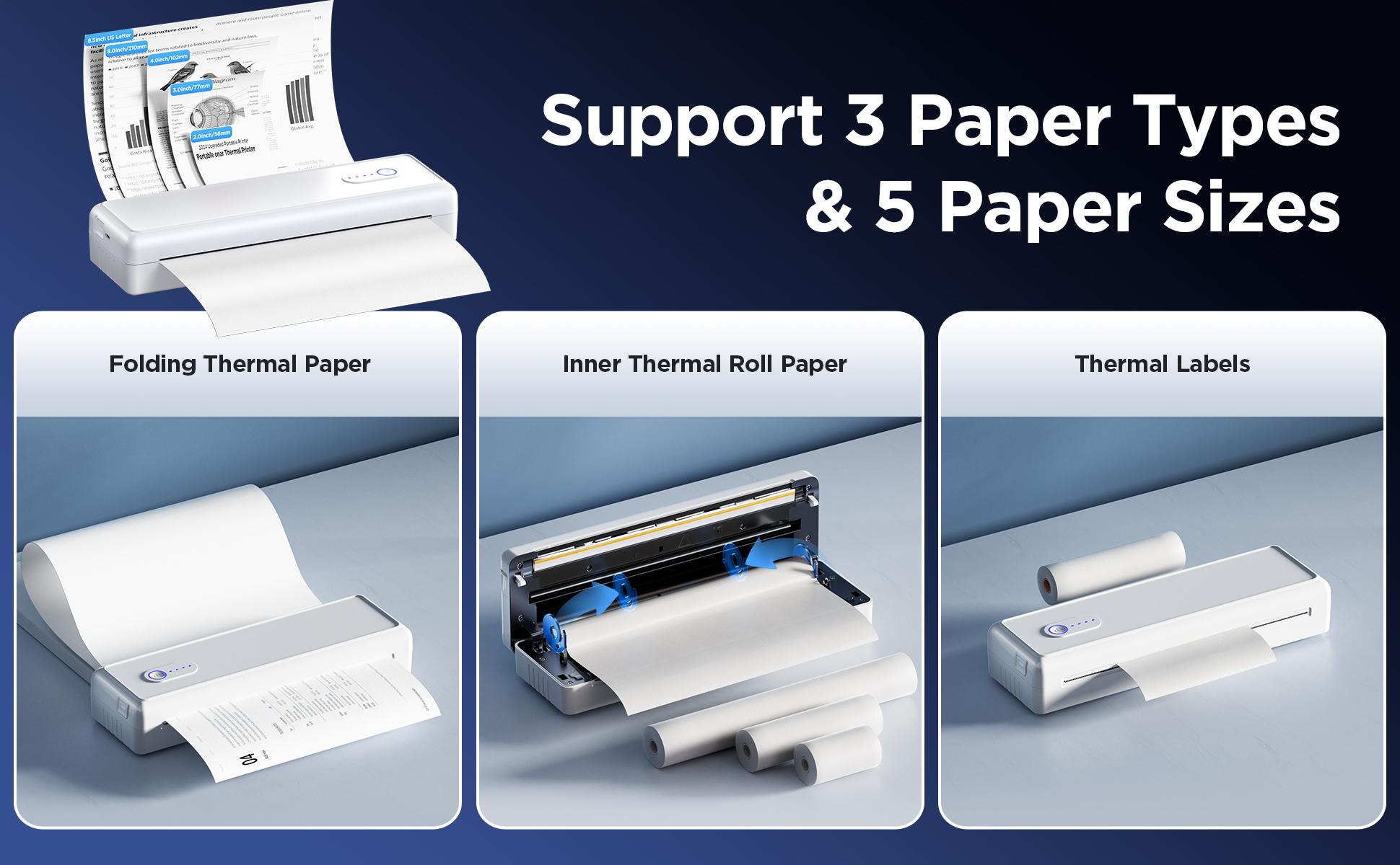A4 Thermal Printer Bluetooth Compatible with IOS Android-Support 8.5X11 US Letter A4 Paper 2"3"4“-Inkless Printers for Home Use Office Car