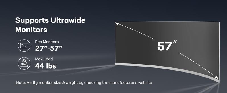 HUANUO Adjustable RGB/Non RGB Heavy Duty Monitor Arm for Ultrawide Screens up to 57"/49'', Holds 44 lbs, Tall Ultrawide Monitor Stand with 29.1" Max Height, Fully Adjustable Single Computer Desk Mount, Max VESA 100x100mm