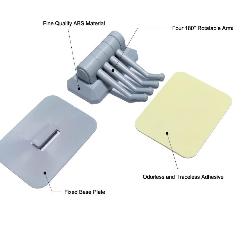 4-Arm Swivel Hook Towel Rack | Heavy-Duty Adhesive Bathroom Wall Organizer | Drill-Free, Nail-Free, Residue-Free | New Design