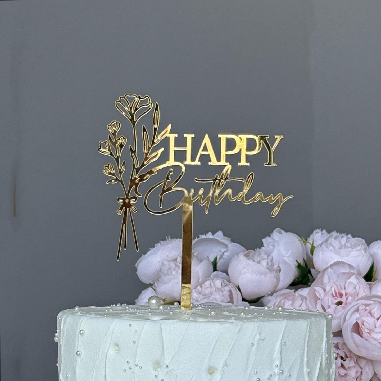Acrylic Floral Series Birthday Cake Decoration, Happy Birthday Cake Topper, Party Supplies, 1pcs, Elegant Design for Celebrations