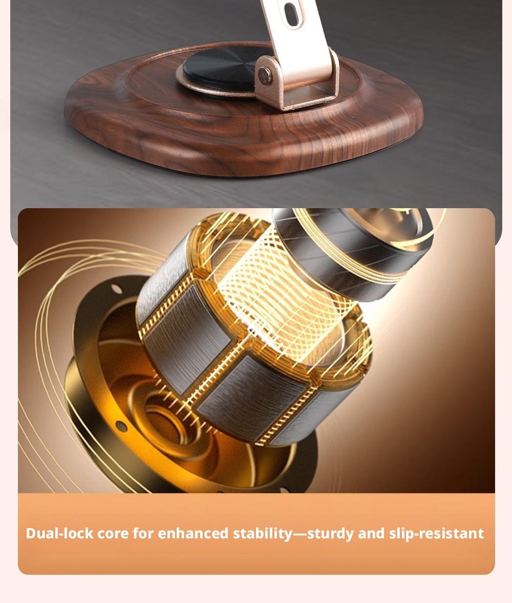 Metal Wood-Grain Stand｜360° Dual-Damper & Foldable