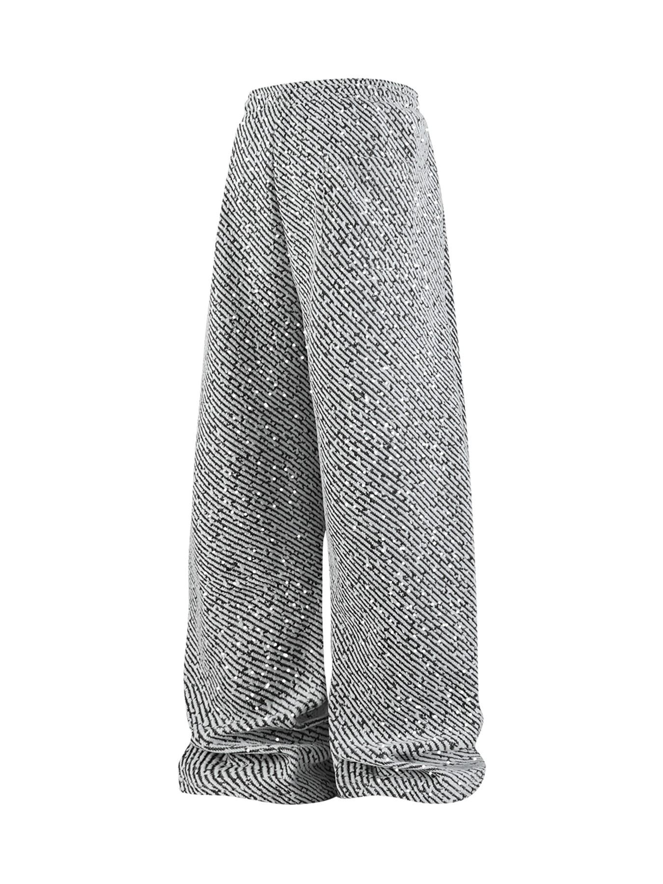 Men’s Burgundy Baggy Jeans with Allover Jacquard Pattern and Sparkling Rhinestone Details, Drawstring Wide Leg Streetwear Pants