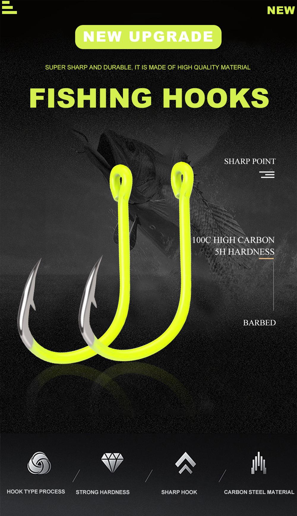 FTK Ise-ni Fishing Hooks, Fluorescent Yellow, Flattened, 50pcs, Stainless Steel, High-Carbon Steel, Barbed