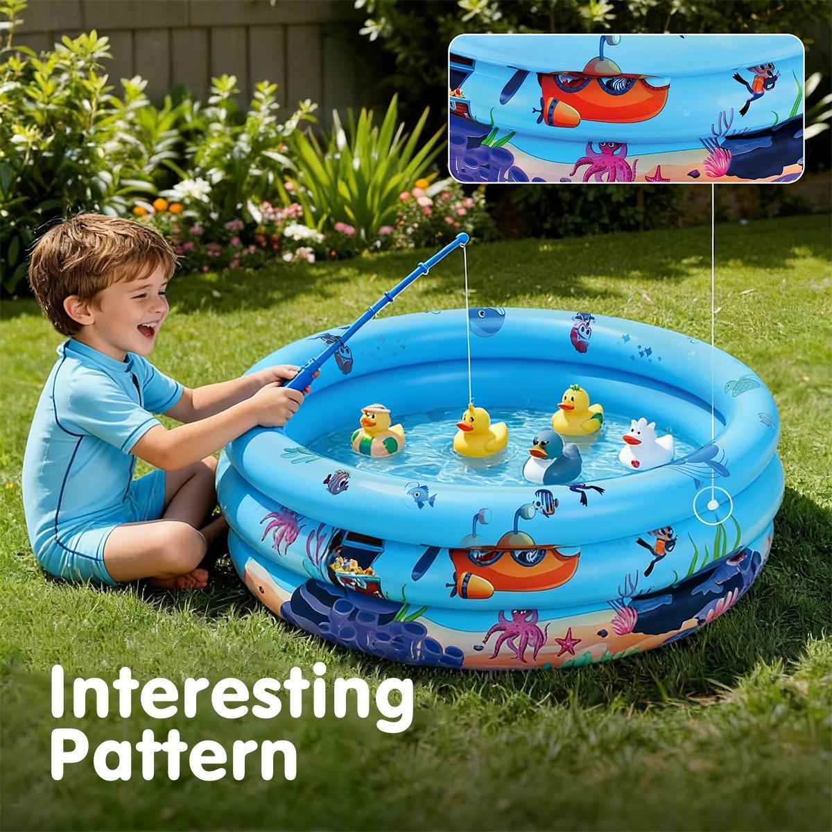 Inflatable Swimming Pool Ocean Animal Pattern Triple Ring Thickened Family Water Play Fishing Multi-Functional Best Parent-Child Interactive Toy Gift