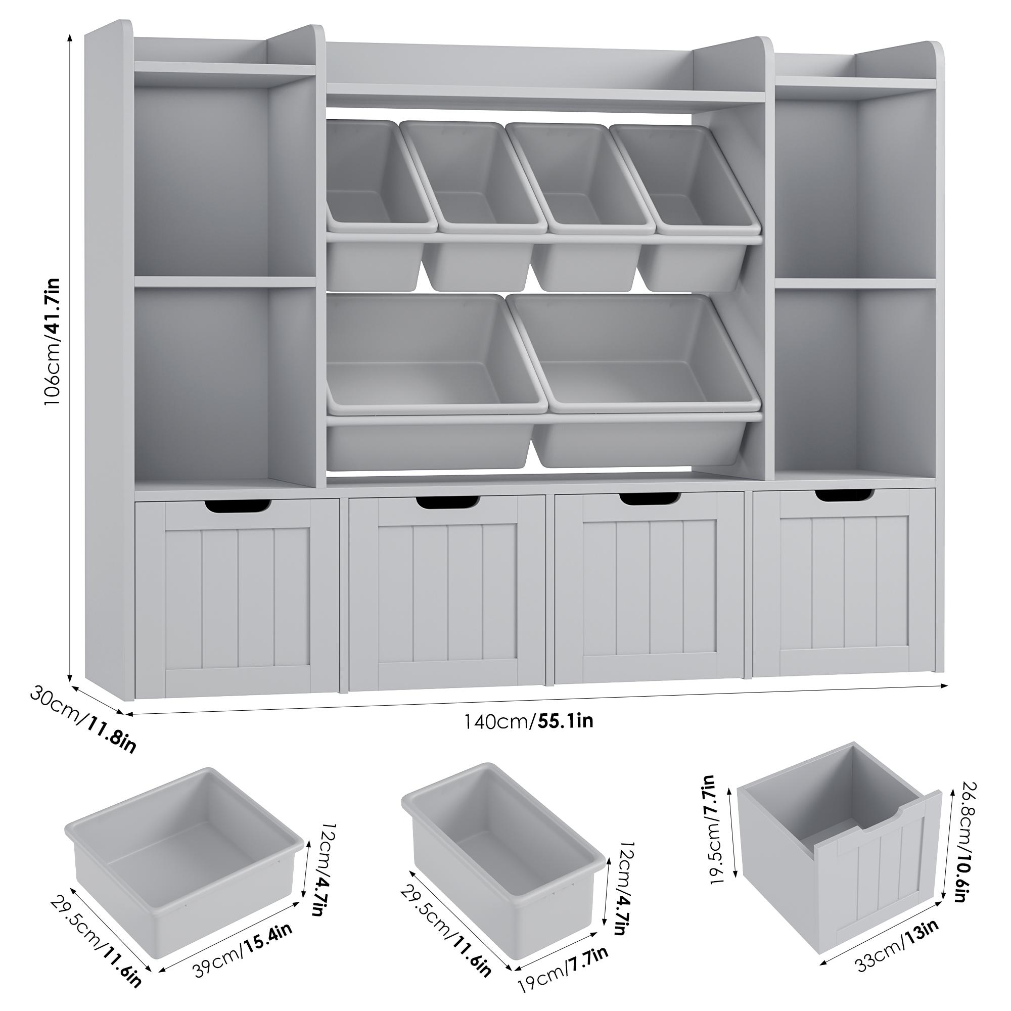 Large Toy Organizer Kids Bookshelf with 6 Bins & 4 Movable Drawers and 4 Storage Cubbies