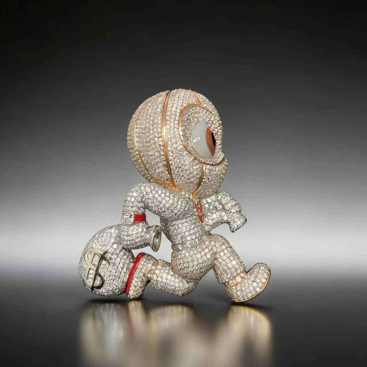 Unisex 2-Tone Iced-Out Bling Figure Pendant - Silver Chain Bling Charm, Sizes 2-4, Custom Engraved Letters/Logos/Patterns, Funky Unique Accessories, Daily Wear Jewelry Accessory, Collectible Mascot, Complimentary Shipping