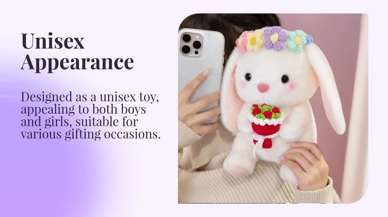 25cm/9.84in Flower Garland Lop-Eared Rabbit Plush Toy - Cute White Bunny Holding Easter Eggs & Flower Bouquet | Festive Decor Ornament | Perfect Gift for Easter, Valentine’s Day, Girlfriend’s Surprise & Best Friend’s Birthday | Soft Cuddly Stuffed Doll