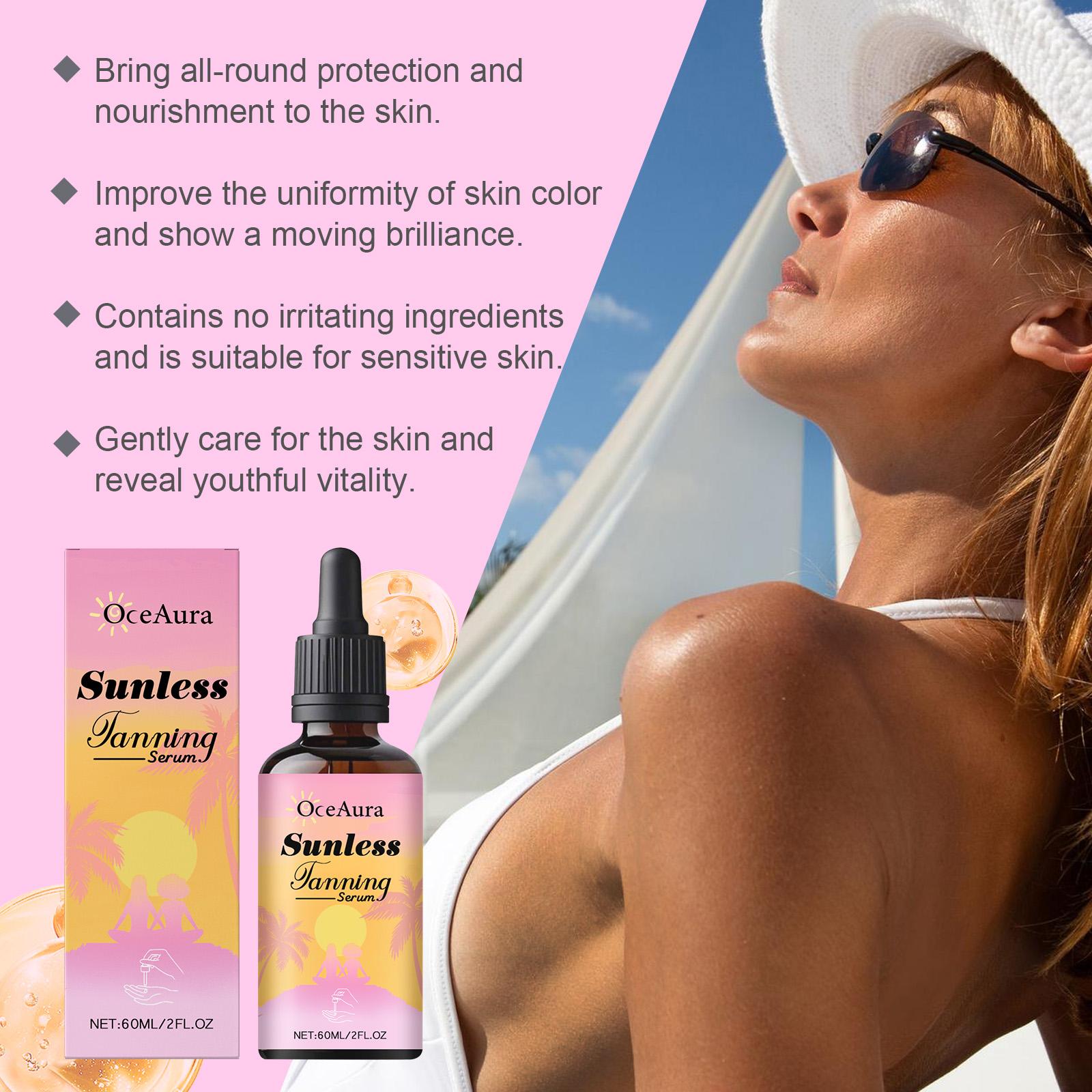 Moisturizing Self-Tanning Serum, 60ml Sunless Tanner for a Natural Bronzed Glow on Body & Face, Lessening UV Exposure for Adults, Fresh And Clean, Indoor, Lessening Long-Time Uv Exposure, Soothing And Repairing, Without Sun Exposure