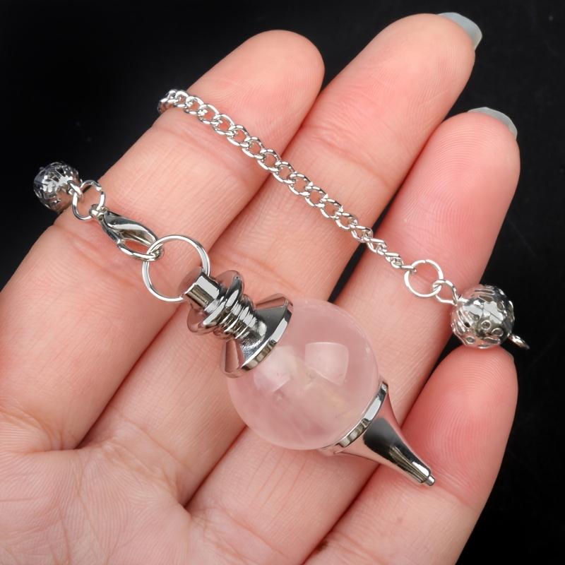 4Pcs/Set Natural Crystal Agate Sphere Pendulum Pendants, Detachable 3-Piece Hanging Chain Set, Divination Dowsing Tool, Yoga Meditation Jewelry Gift for Spiritual Lovers