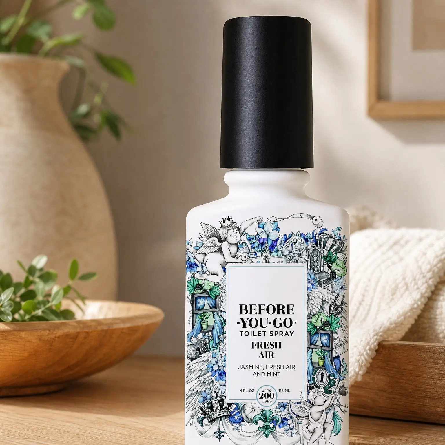 Before-You-Go Toilet Spray, 4 Fl Oz, Up to 200 Uses, Plant-Based Bathroom Odor Deodorizer with Essential Oils, Jasmine, Fresh Air & Mint Scent, for Home or WorkGift