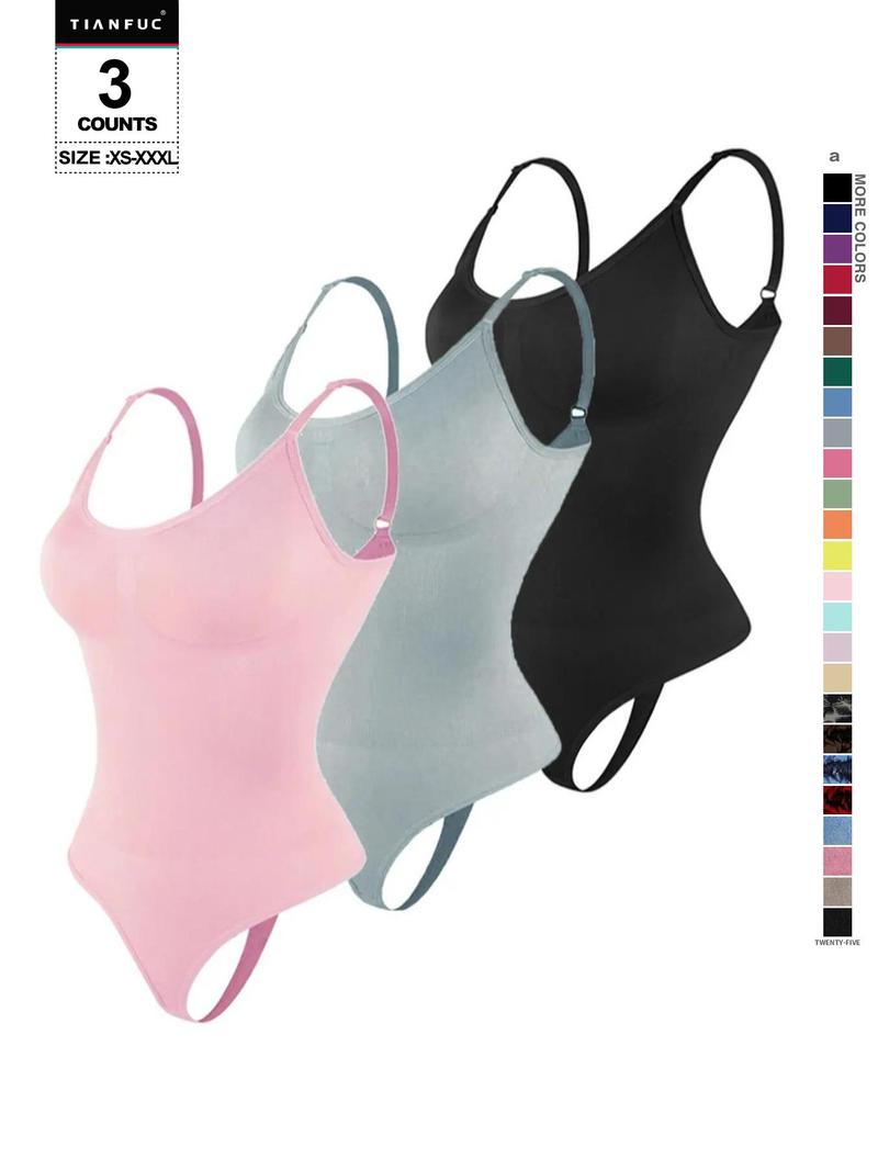 Women's Solid-Color Adjustable-Strap Shapewear Bodysuit, Tummy-Control Spaghetti-Strap Slim Shaper, Seamless Underwear for Women, Invisible Shaper