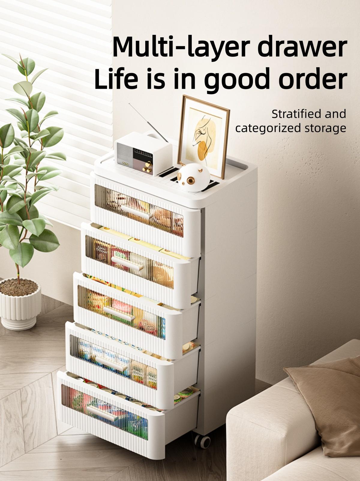 Cute Corner Dresser with Drawers & Wheels, Multi-Tier Rolling Storage Cabinet for Bedroom & Bathroom, Large Capacity Space-Saving Shower Organizer Cupboard Furniture