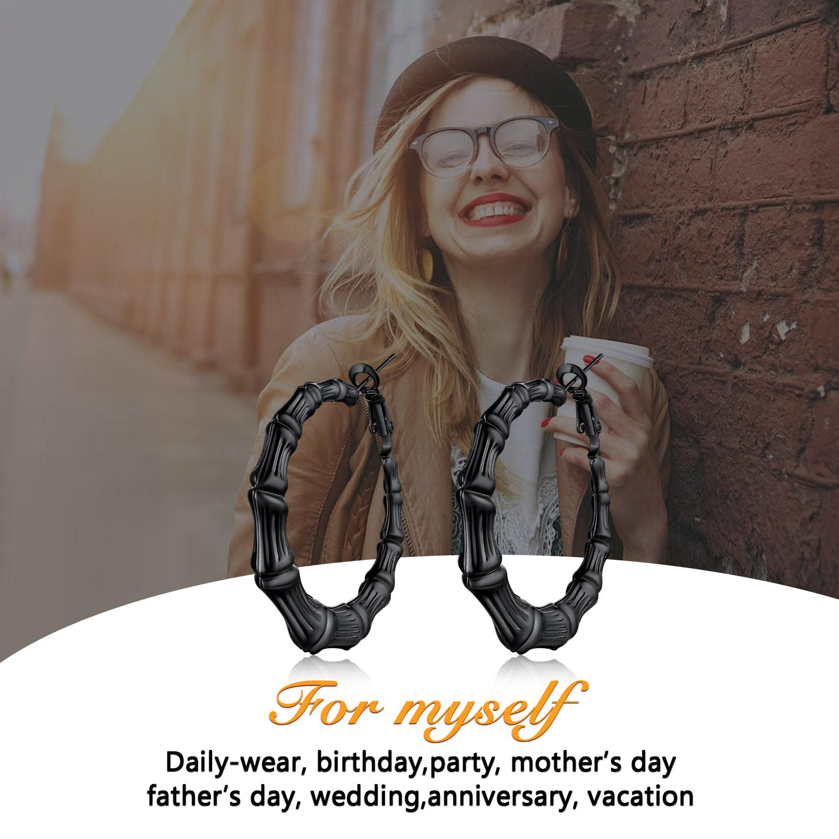 U7 30/40/60/70/80mm Hoop Earrings Bamboo Earrings for Women Stainless Steel Hip Hop Earrings for Party Fashion Jewelry