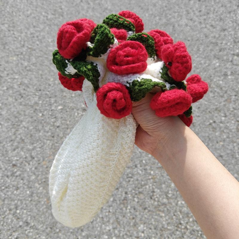 【Valentine's Day】Finished Flower Bouquet Blanket,Handmade Crochet Flower Blanket, Rose Bouquet Blanket, Soft Knitted Throw Rose Blanket, Romantic Gift for Birthday Wedding Valentine’s Day Mother's Day Christmas for Mom Girls and Sisters