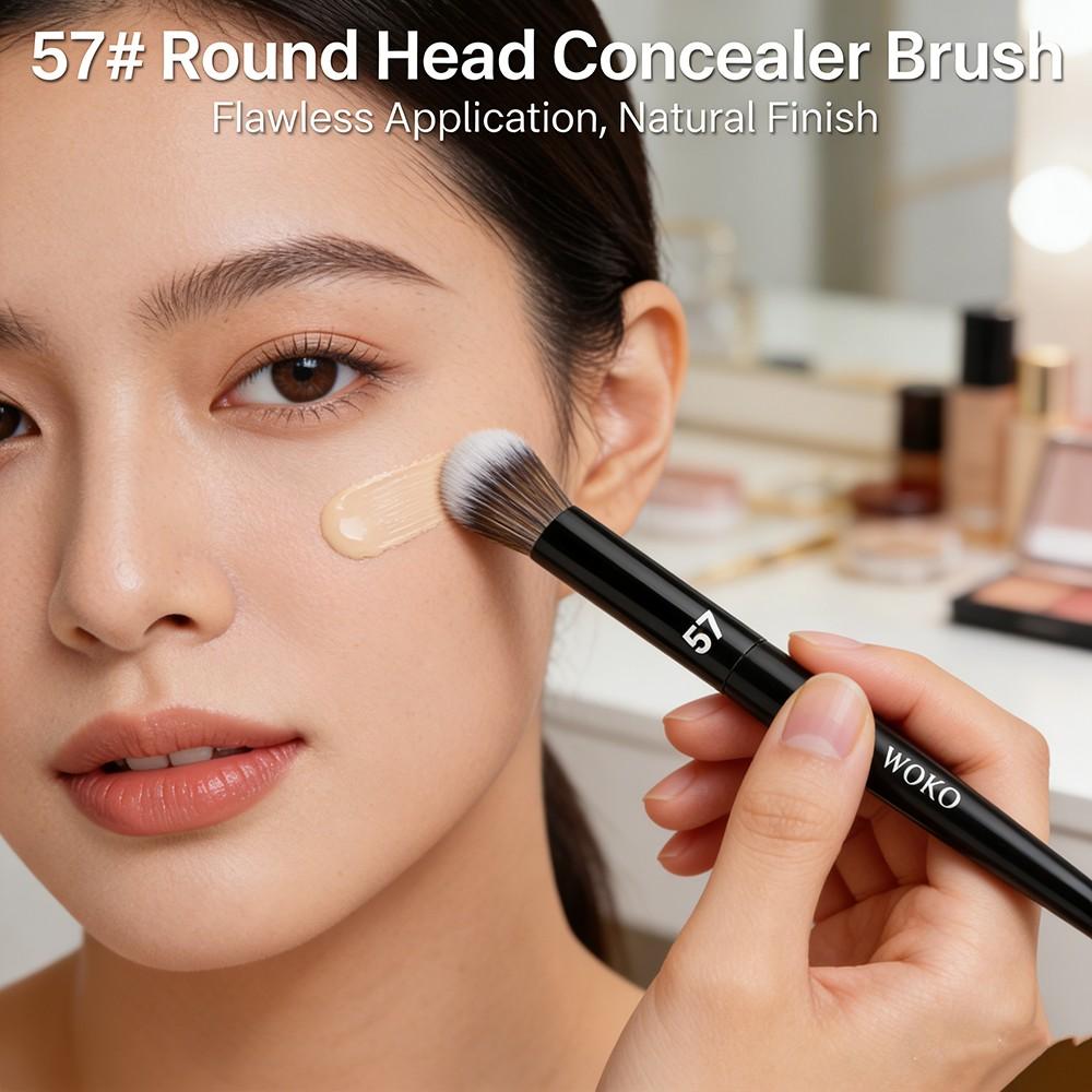 57 Round Head Concealer Makeup Brush, Face Concealer Liquid Blending Brush, Circular Buffing Motions, Blend and Cover Imperfections