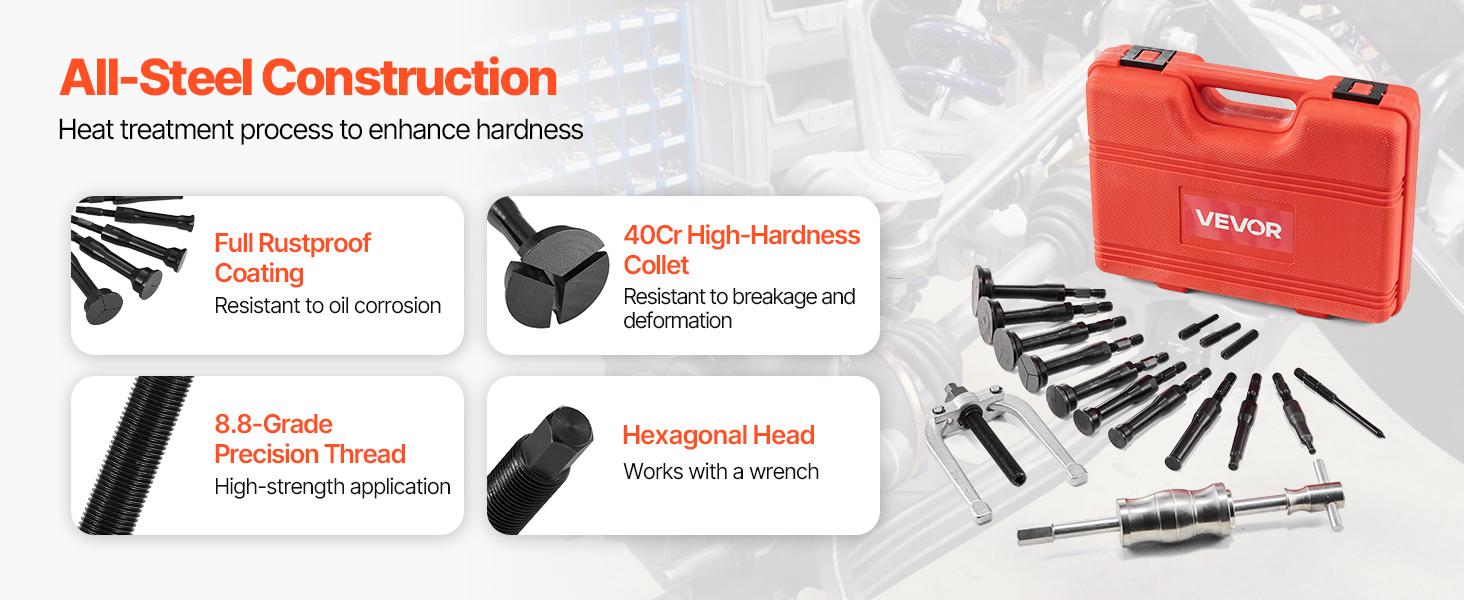 VEVOR Blind Hole Bearing Puller Set, 16-in-1 Inner Bearing Race and Seal Extractor Kit, 16 PCS Slide Hammer Pilot Insert Inner Internal Bearing Removal Tool Set with 10 Split Collets and Counterstay