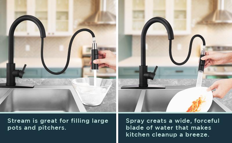 FORIOUS Kitchen Faucet with Pull Down Sprayer High Arc Black Kitchen Faucet 2 Modes Single Handle Stainless Steel Sink Basin Faucet FORIOUS Kitchen Faucet with Pull Down Sprayer High Arc Black Kitchen Faucet 2 Modes Single Handle Stainless Steel Sink Basin Faucet