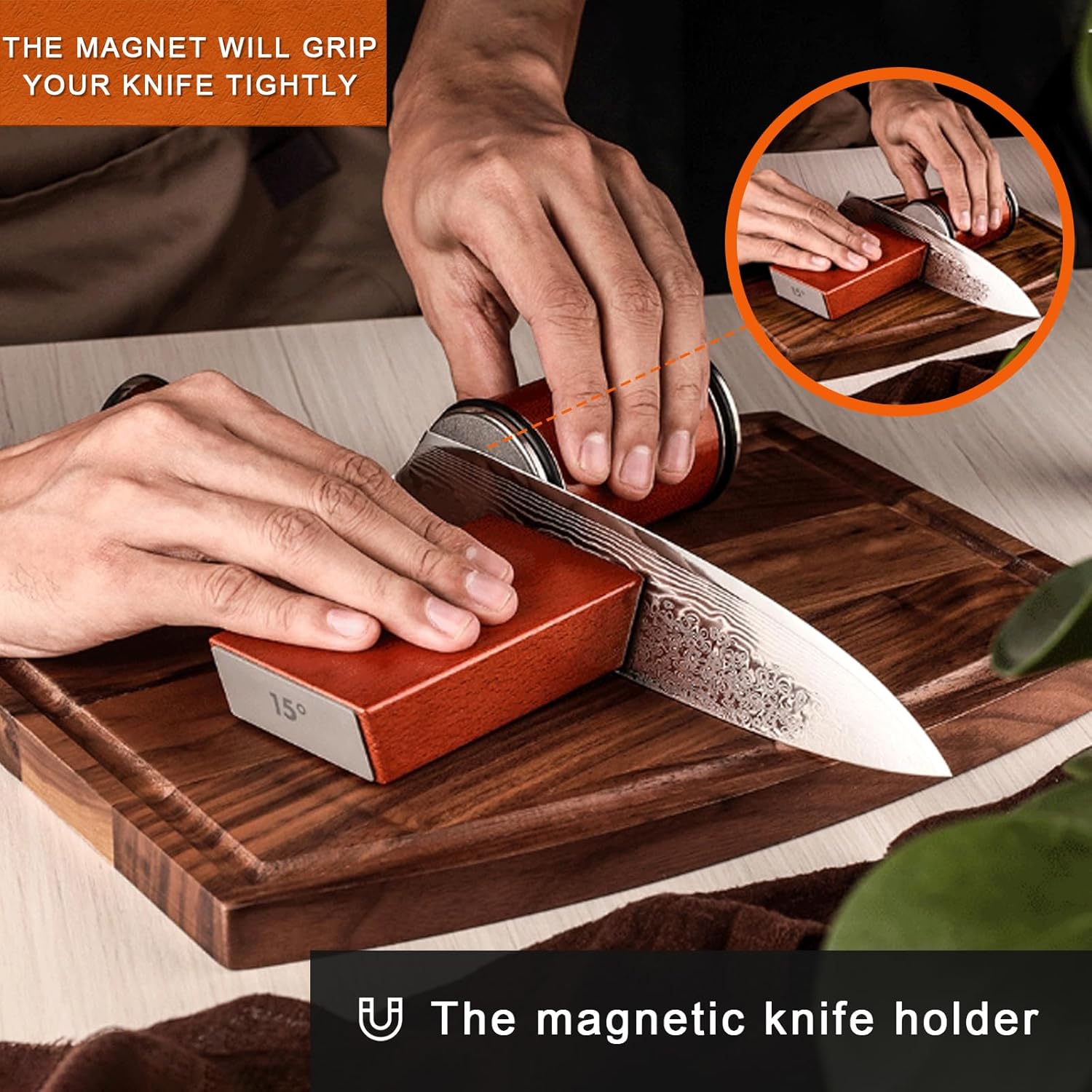 Rolling knife sharpener set with diamond and ceramic discs, 15°20°, different angles for sharp edges, suitable for any hardness of steel, wooden grips for honing knives sharpening Kitchen Gadgets