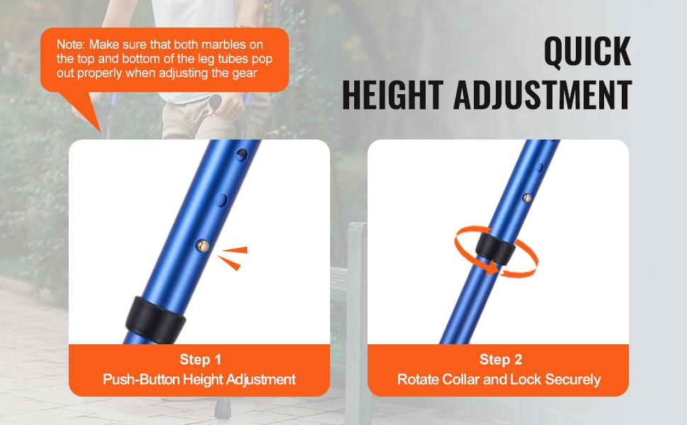 VEVOR Forearm Crutches for Adults, 11-Level Height Adjustable Walking Crutches with 4-Level Upper Cuff, Lightweight Aluminum Medical Support Crutches for Leg Injury Surgery Disabled, 1 Pair (350LBS)