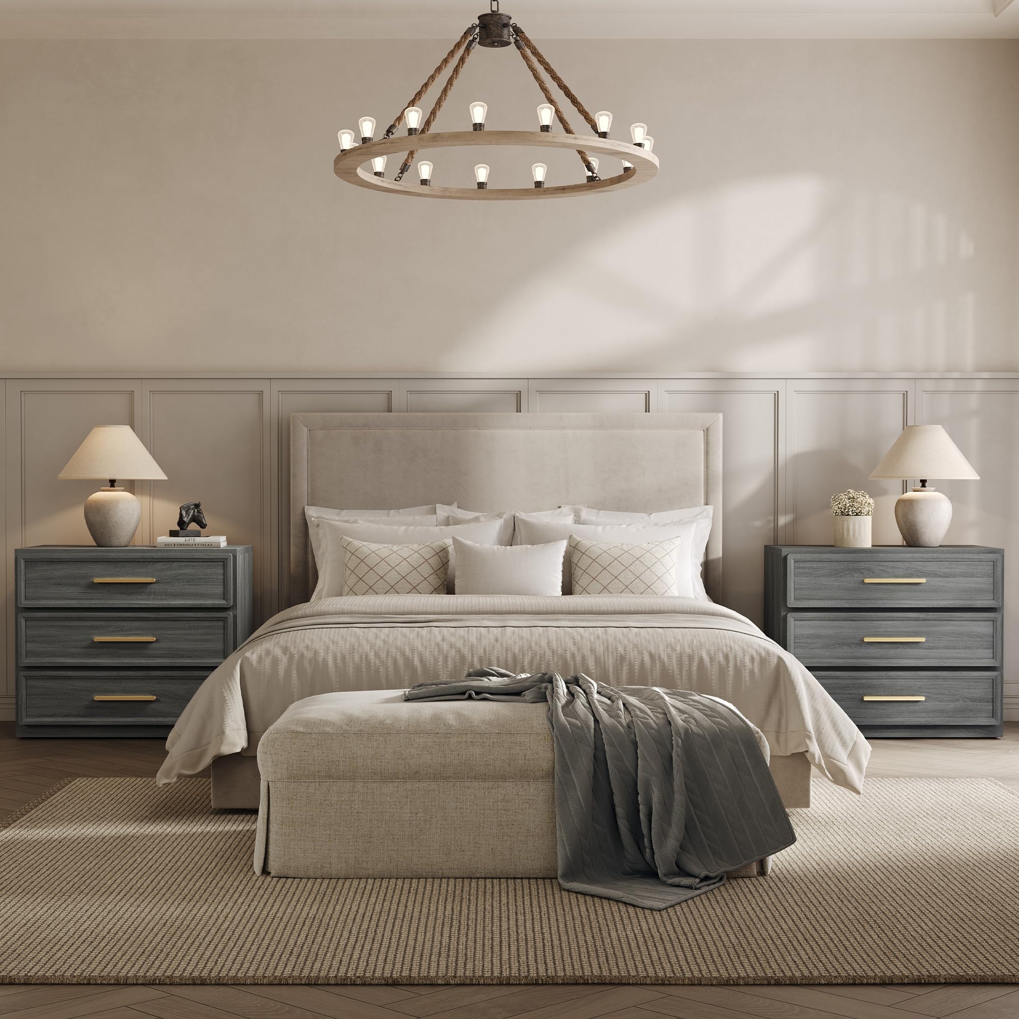 SICOTAS Night Stand Oversized Extra Large Nightstand Tall Bedside Side Table with 3 Drawers