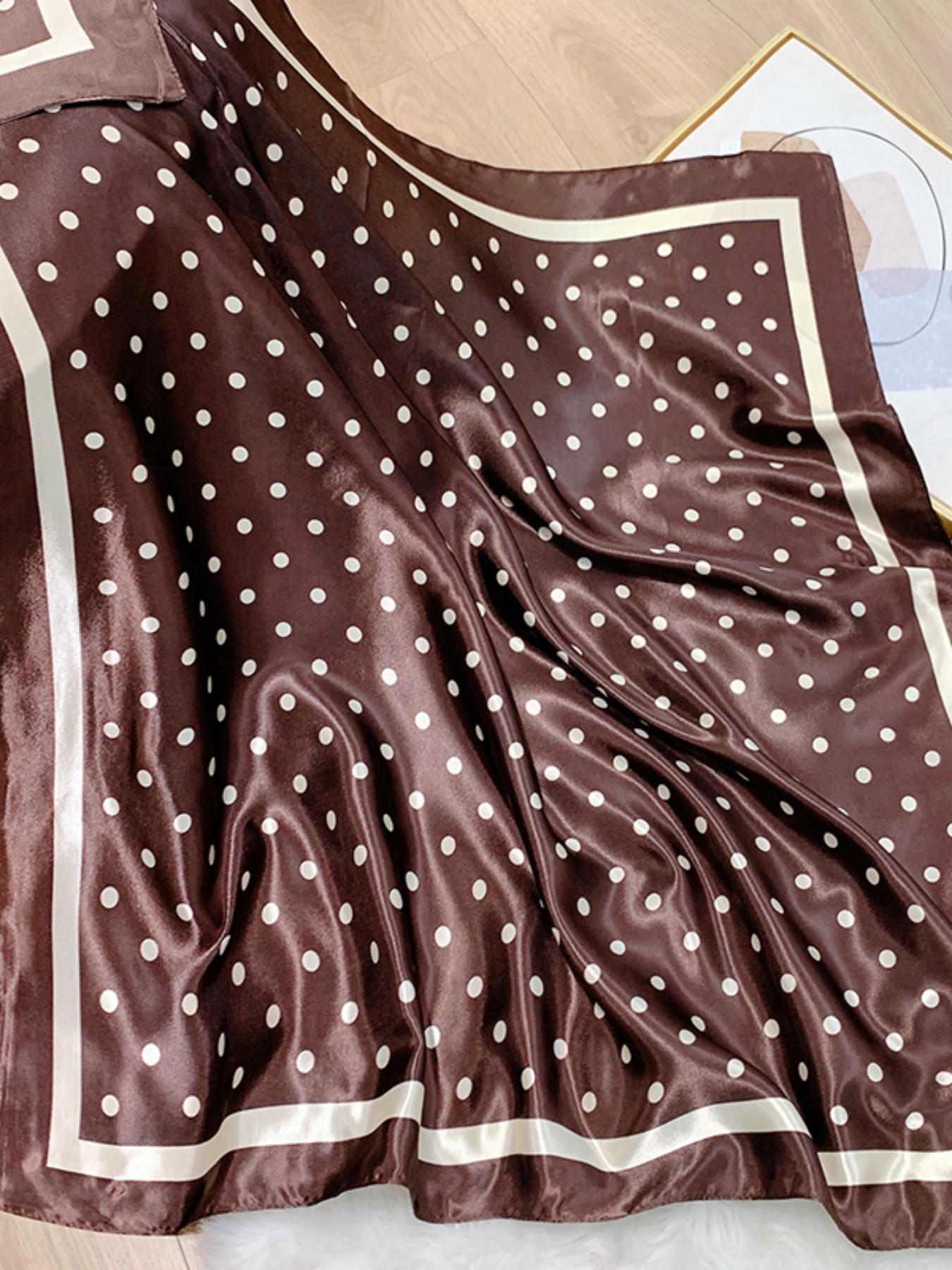 Classic Polka Dot Print Silk Scarf, French Vintage New Satin Square Scarf, 90x90cm Versatile Bandana, Elegant Headscarf, Head Wrap, Commute Travel Decorative Hijab
