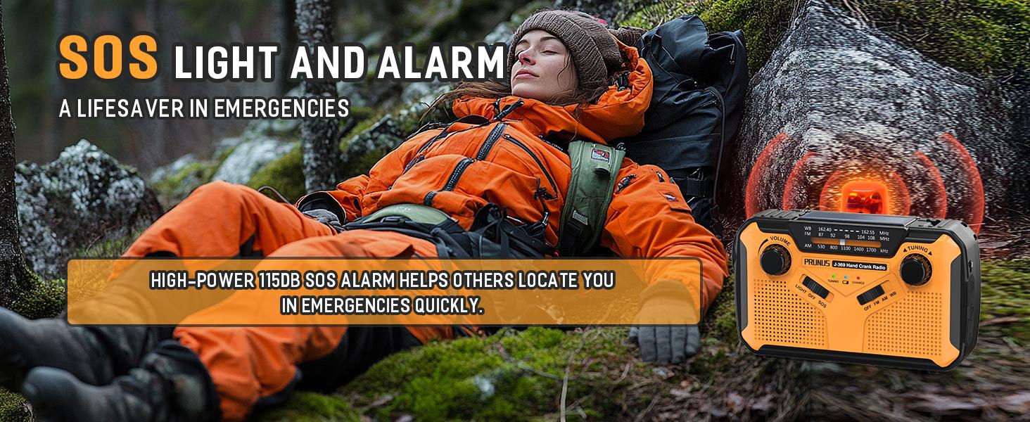 PRUNUS J-369 11100mWh Emergency Weather Radio, AA Batteries/Hand Crank/Solar/USB Charging, NOAA/AM/FM, LED Flashlight and Reading Lamp,SOS Alarm & Flashlight Portable