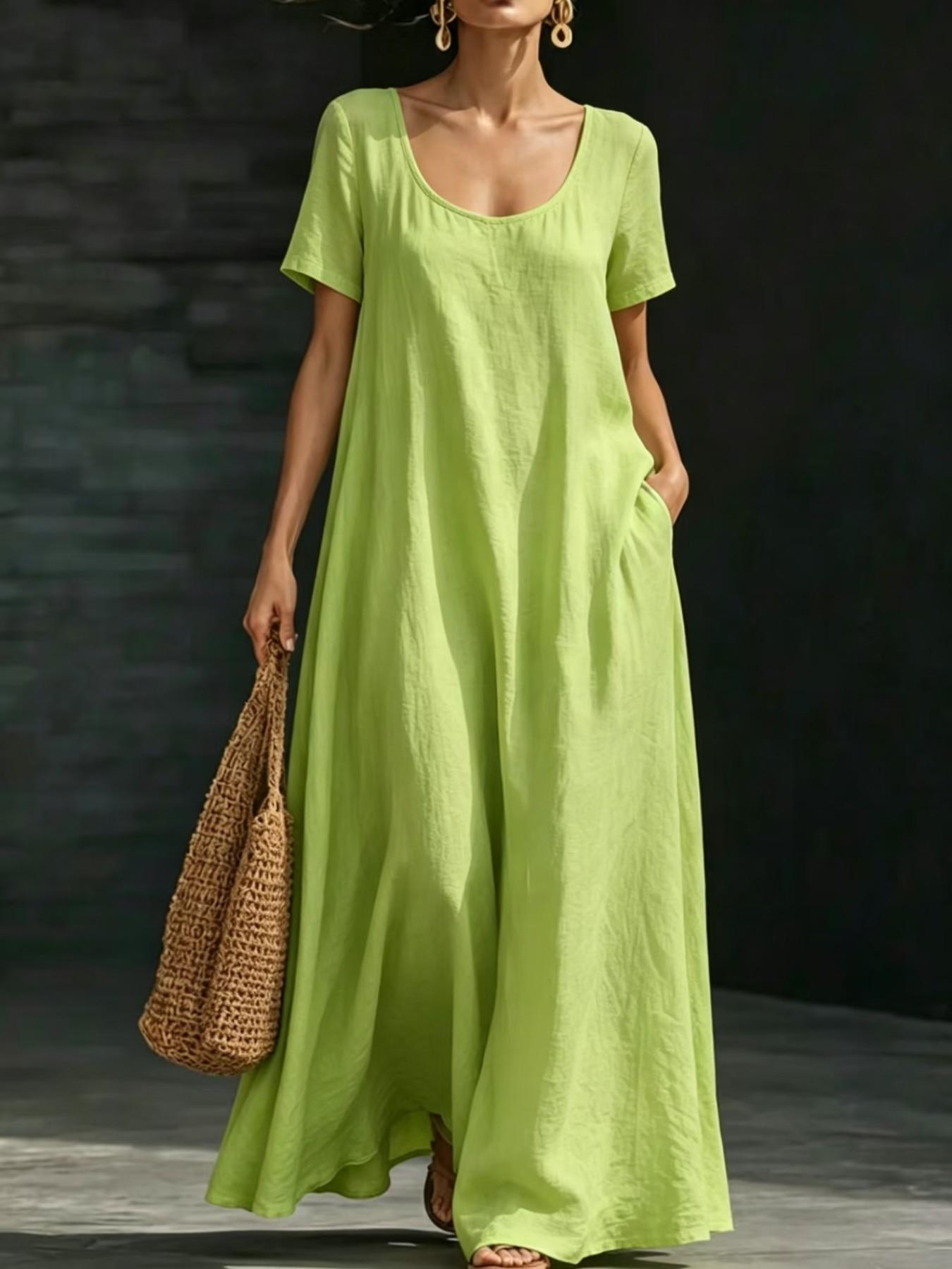 Summer Casual Solid Color Dress, Loose Fit A-Line Long Dress, Commute Vacation Beach Two-In-One, Beach Vacation Leisure Long Dress, Womenswear, Lady