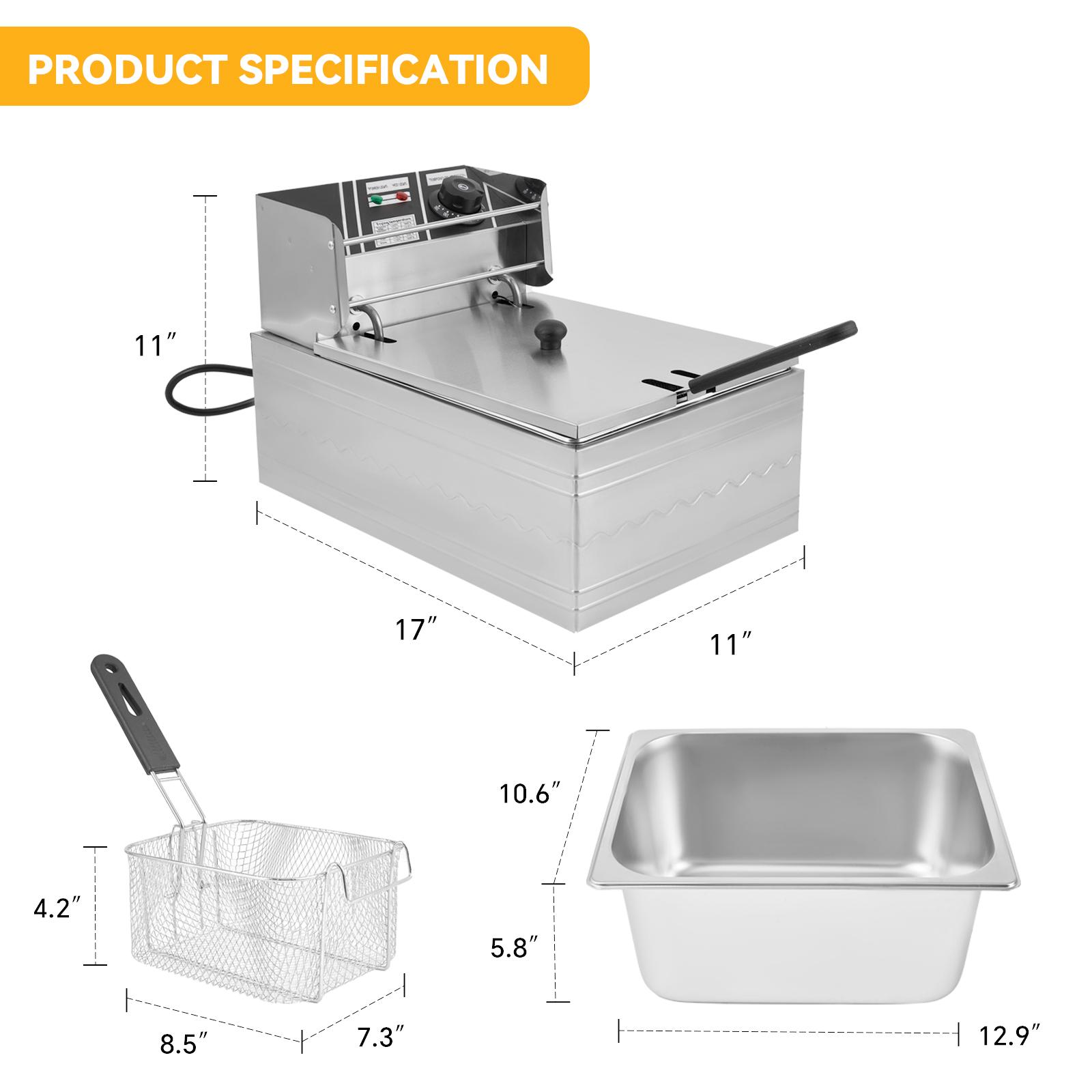 Kerilyn 22.8/6.5 QT Deep Fryer with 2 Baskets & Lids, Commercial Deep Fryer with Temperature Control, Stainless Steel Fryer, Countertop Fryers for Home Kitchen and Restaurant, 5000W