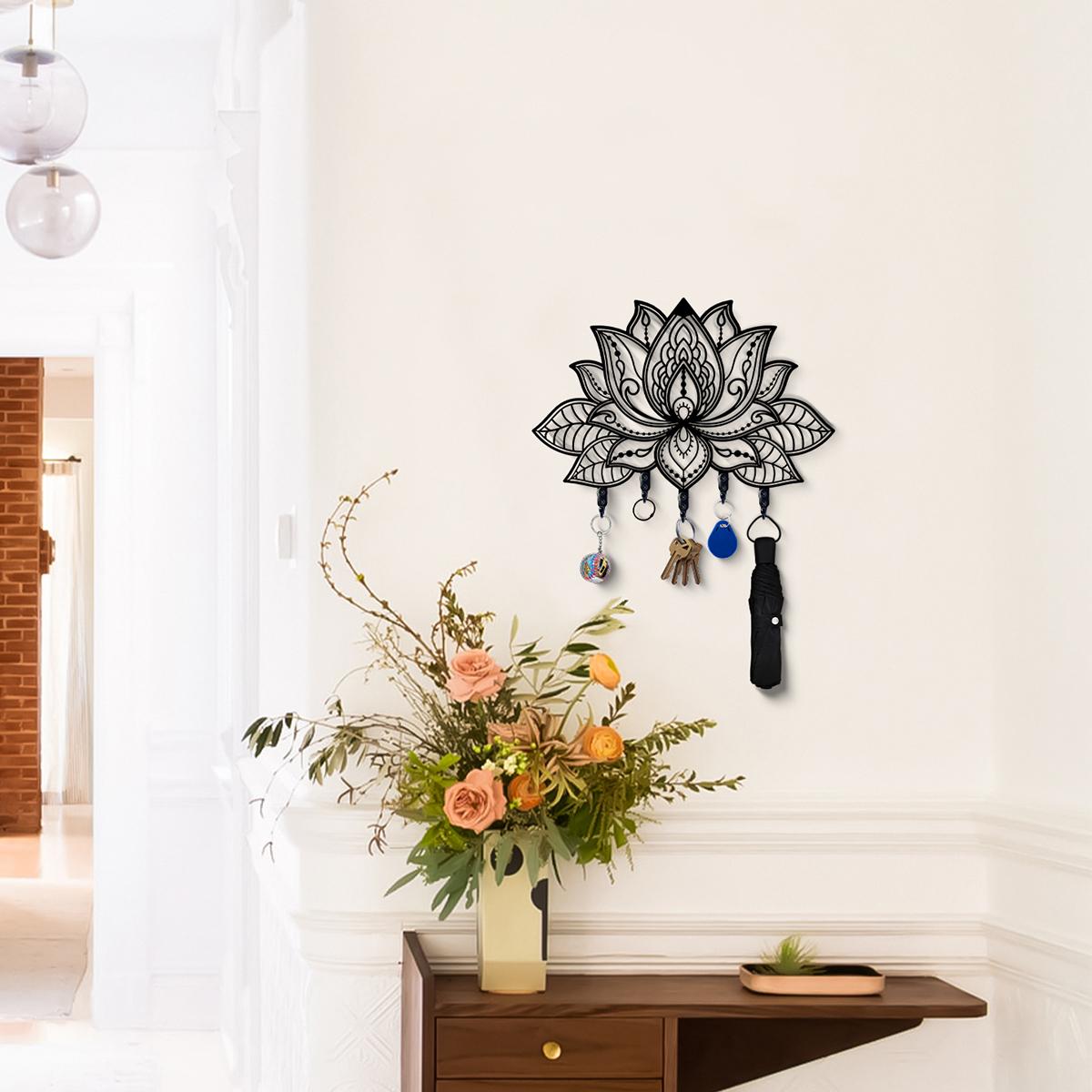 Boho Flower Design Wall Hook, 1 Count Metal Multifunctional Key Hanging Hook, Creative Home Organizer for Indoor Home Wall Decoration, Wall Mounted Organizer