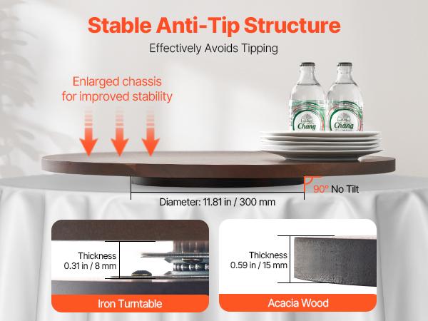 VEVOR 24 in Wood Lazy Susan Turntable, 360 Rotation Round Clear Tabletop Rotating Tray, Acacia Wood Dining Table Centerpiece, Smooth and Silent Spin, for Family Gatherings, Banquets and Weddings