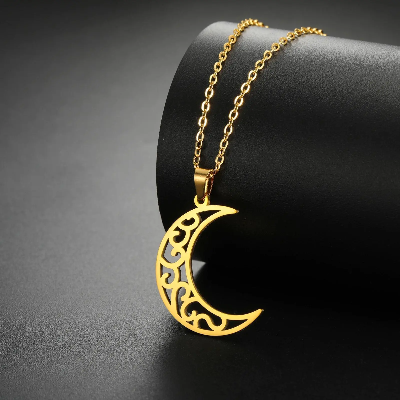 Skyrim Violin Love Rune Moon Octagonal Star Pendant Stainless Steel Necklace Women's Fashion Party Valentine's Day Gift Jewelry