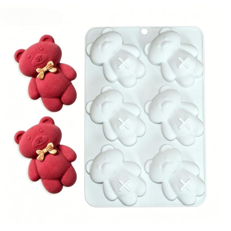 1pc bear-shaped silicone cake mold, 6-hole cute classic healing design, non-stick, easy to demold, suitable for home baking of commemorative chocolate, cakes, cute dessert creative tool