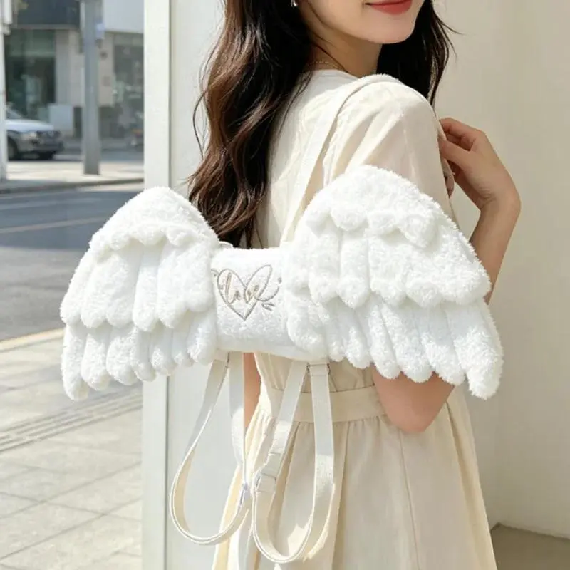 Cute Sweet White Angel Wings Backpack Adjustable Strap Girl Lolita Anime Jk Uniform Backpack Niche Fashion Comic Con Backpack