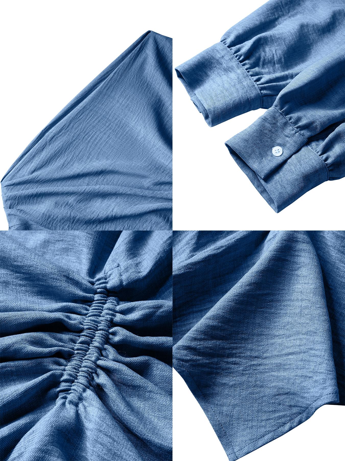 Women's Casual Fall Shirt Blouse, Plain Long Sleeve Asymmetrical Hem Top, Fitted Woven Fabric, Ideal for Daily Wear & Commuting