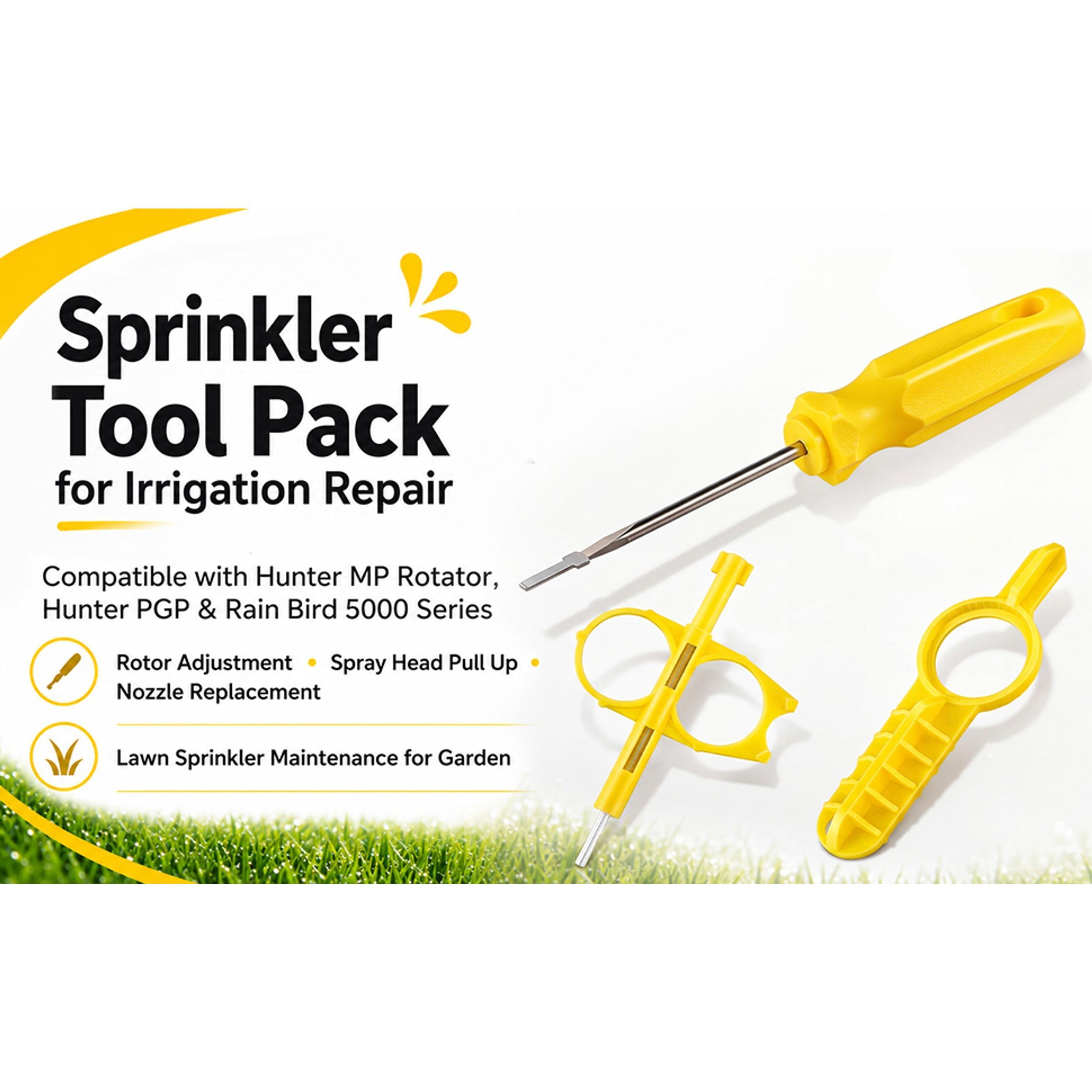 Sprinkler Tool Pack for Irrigation Repair, Compatible with Hunter MP Rotator, PGP, Rain Bird 5000 Series, Rotor Adjustment and Spray Head Pull Up Tools, Lawn Sprinkler Maintenance for Garden