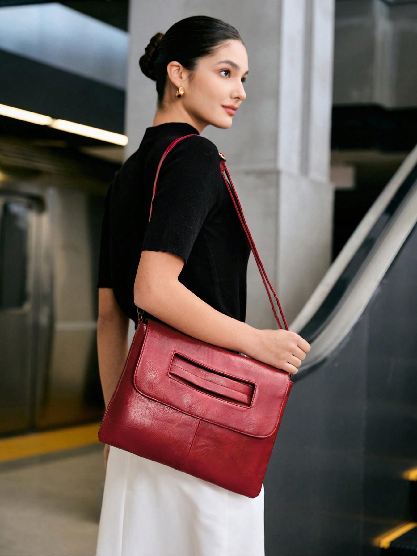 Women's Solid Color Shoulder Bag, Fashionable Large Capacity Crossbody Bag for Work & Daily Used, Casual Trendy Versatile High-quality Daily Commuting Bag, Handbag Shoulder Purse