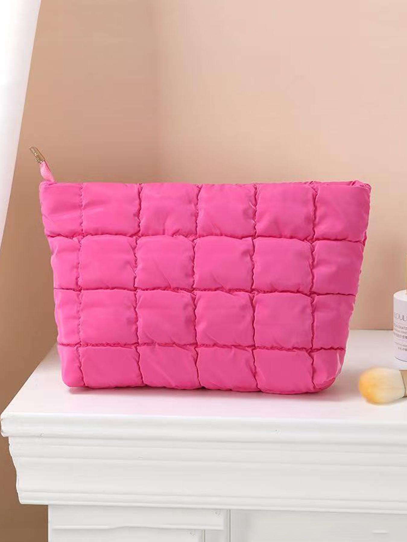 Ladies' fashionable and casual diamond patterned makeup bag, simple and textured cotton filled women's bag, suitable for daily business trips and travel, easy to carry, Makeup Organizer Pouch