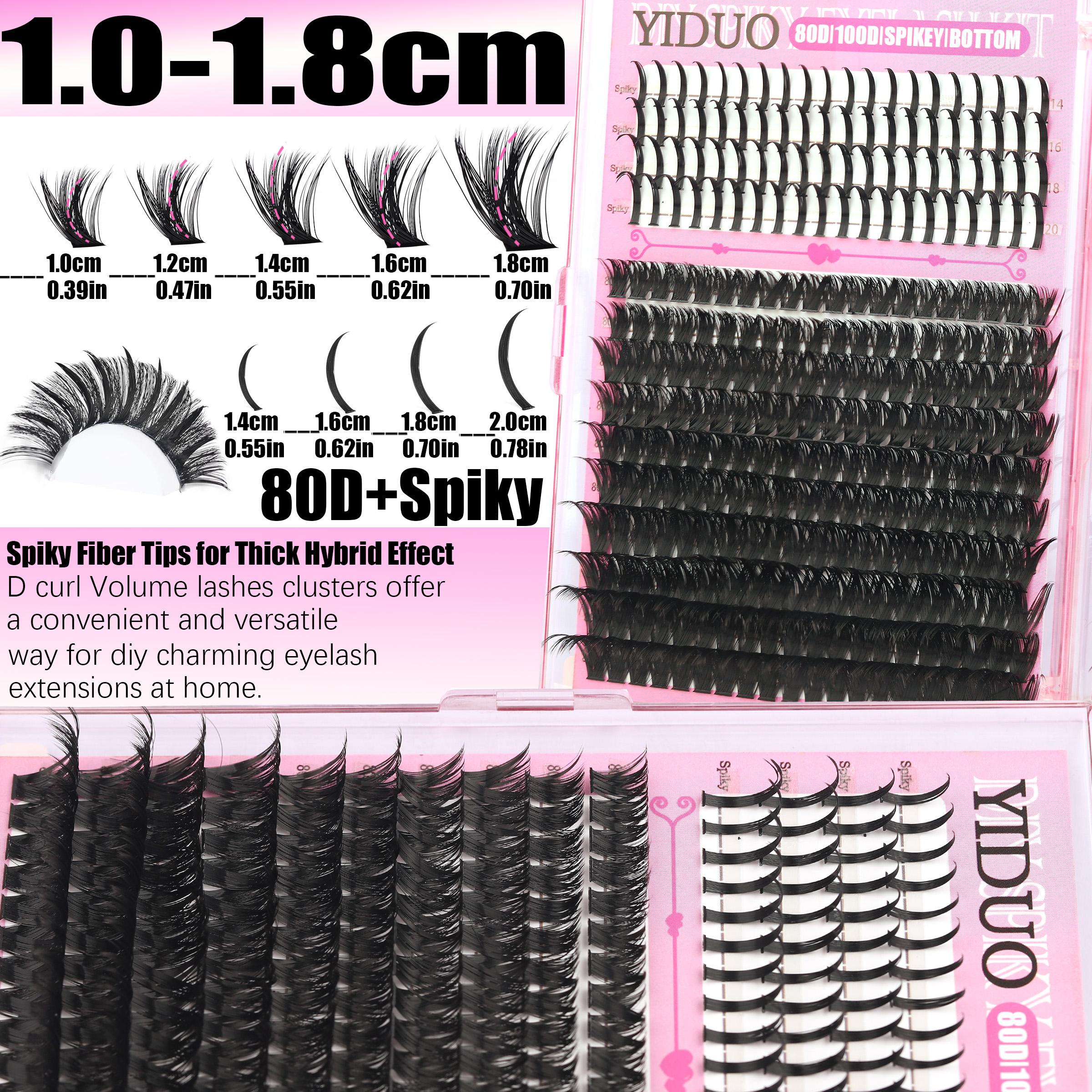 6 Styles False Eyelash Cluster Kit Bottom,/Spiky,/40D/60D/80D/100D Volume Lash Extensions Kit,  D-Curl 1100 Pcs Eyelash Cluster Kit With Lash Bond and Seal Tweezers Remover Eyelash Tools DIY at Home Easily